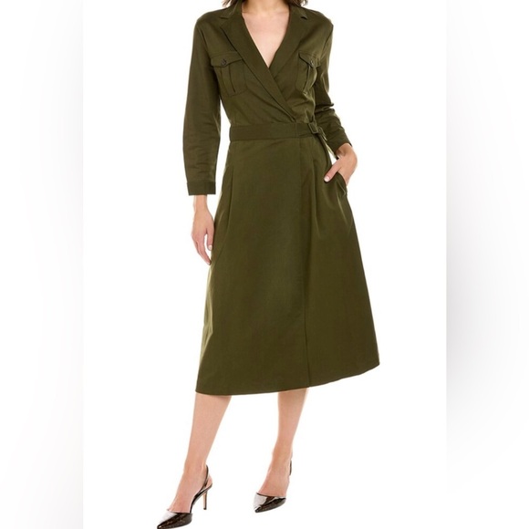 J.McLaughlin Nikita Olive Green Midi Dress Pockets Wrap Style size XS - Picture 1 of 13